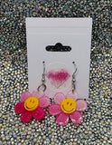 Hot pink flower smiley earrings