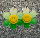 Green flower smiley earrings